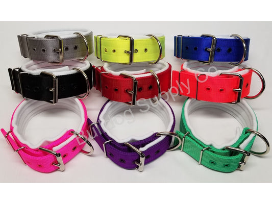 2" 3-Ply White Padded Nylon Heavy Duty Dog Collar for Pit Bulls & Large Breeds